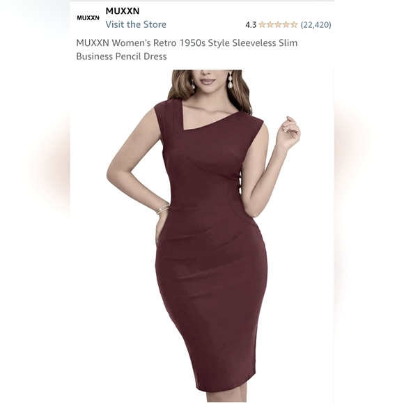 NWT Women's Retro 50s Style Sleeveless Slim Business Pencil Dress Brown Med - Picture 1 of 8
